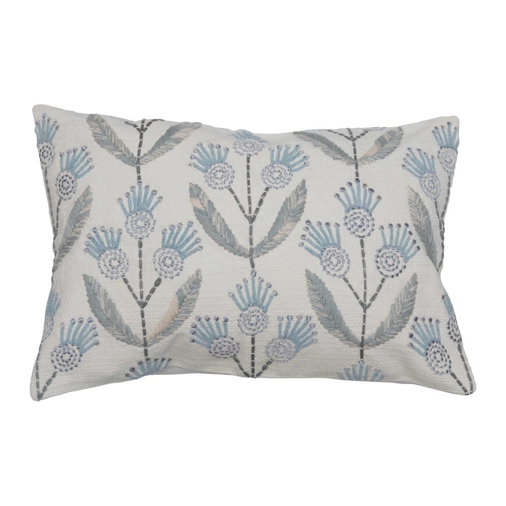 Cotton Embroidered Lumbar Pillow with Flowers, Multi Color — alternate view 3