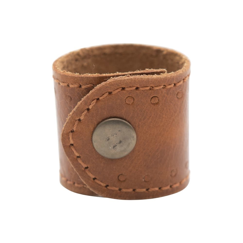 Leather Napkin Ring with Snap Closure, Brown — alternate view 2
