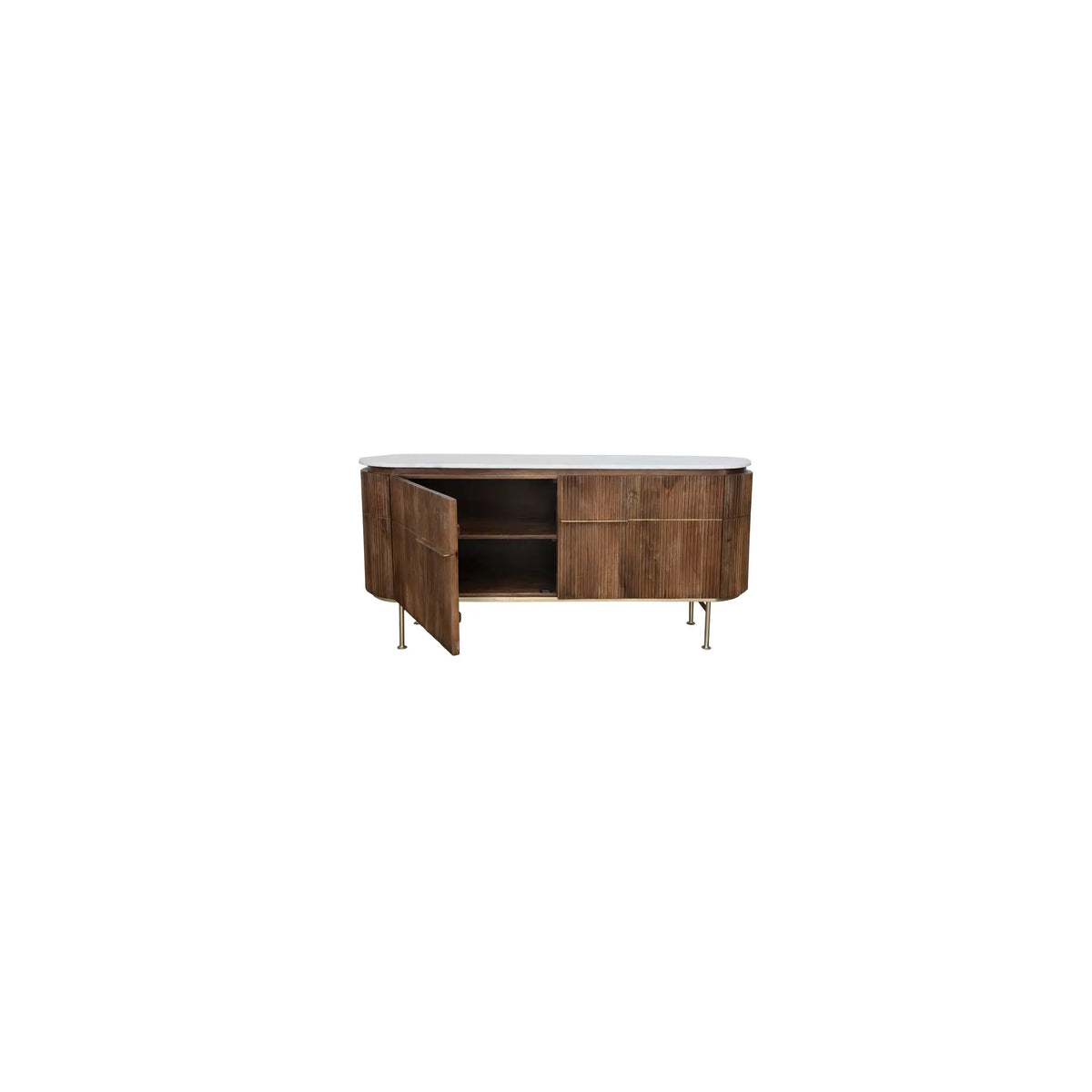 Ribbed Mango Wood Console Table With Marble Top — alternate view 4