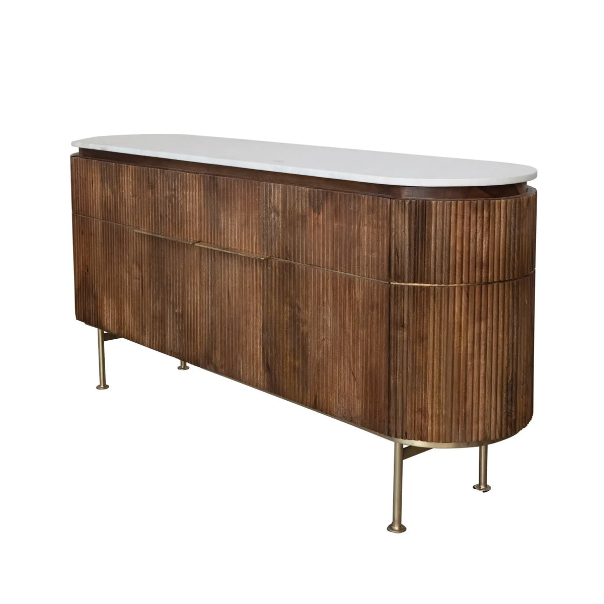 Ribbed Mango Wood Console Table With Marble Top — alternate view 6