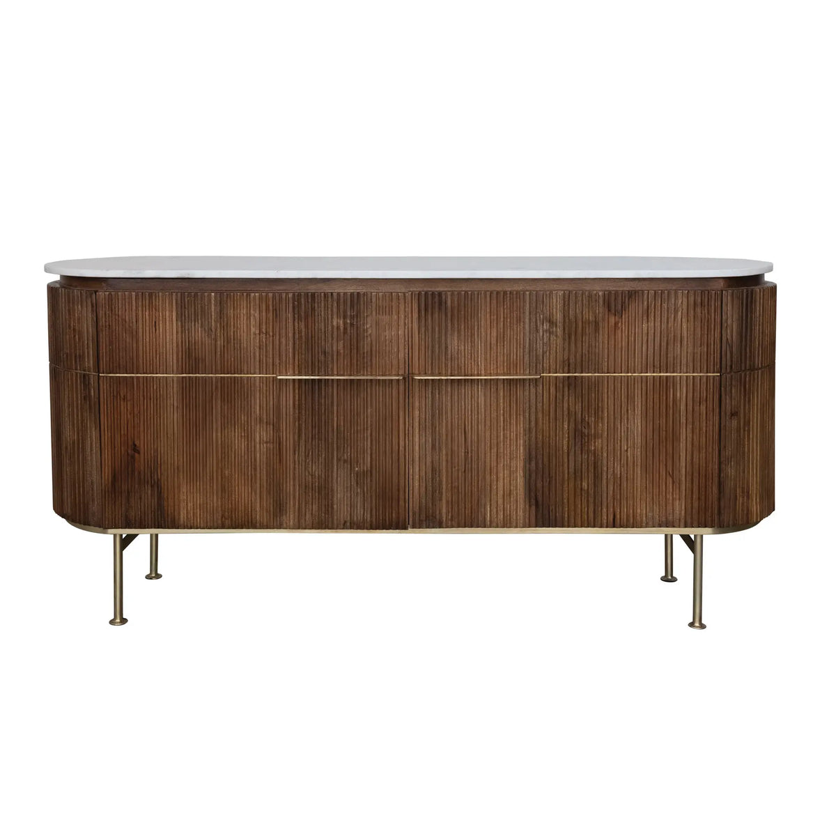 Ribbed Mango Wood Console Table With Marble Top — alternate view 3