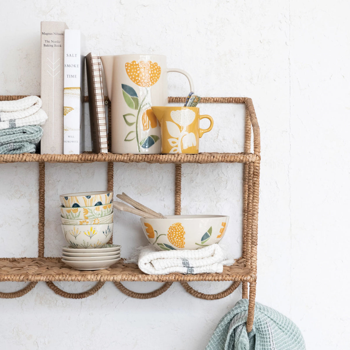 Hand-Woven Water Hyacinth & Metal 2-Tier Wall Shelf — alternate view 3