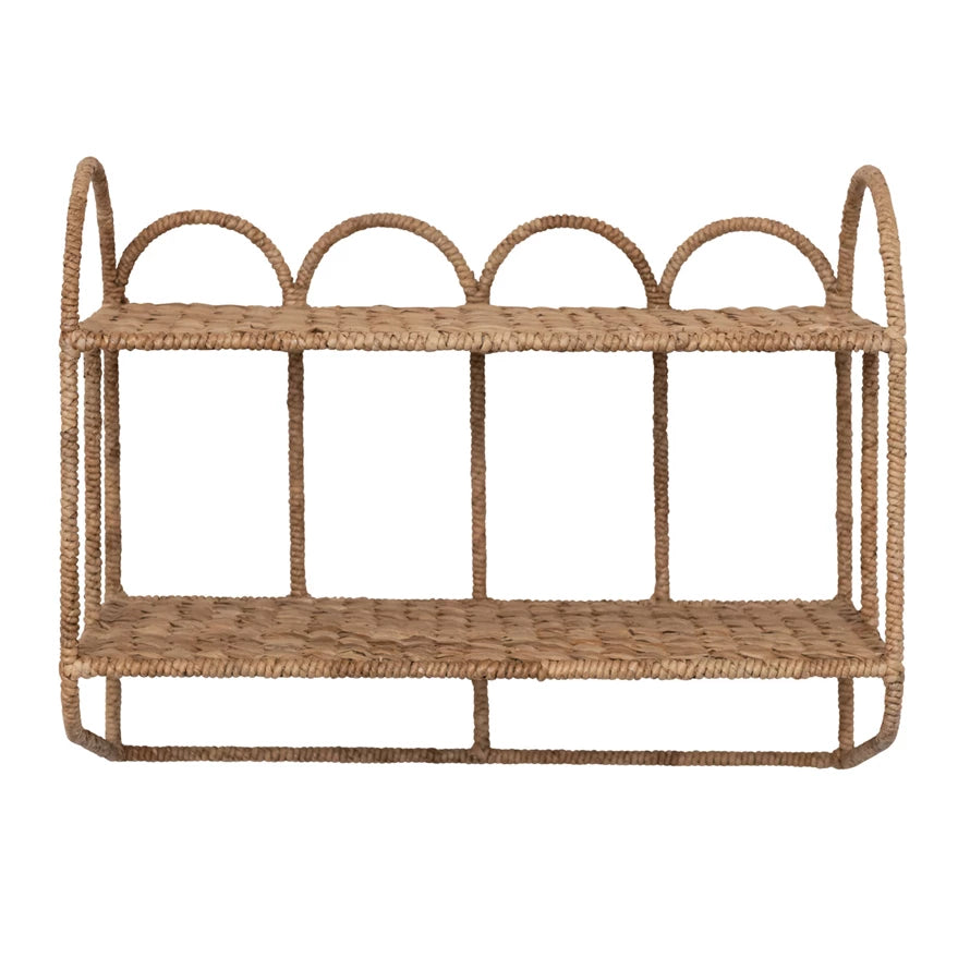 Hand-Woven Water Hyacinth & Metal 2-Tier Wall Shelf — alternate view 2
