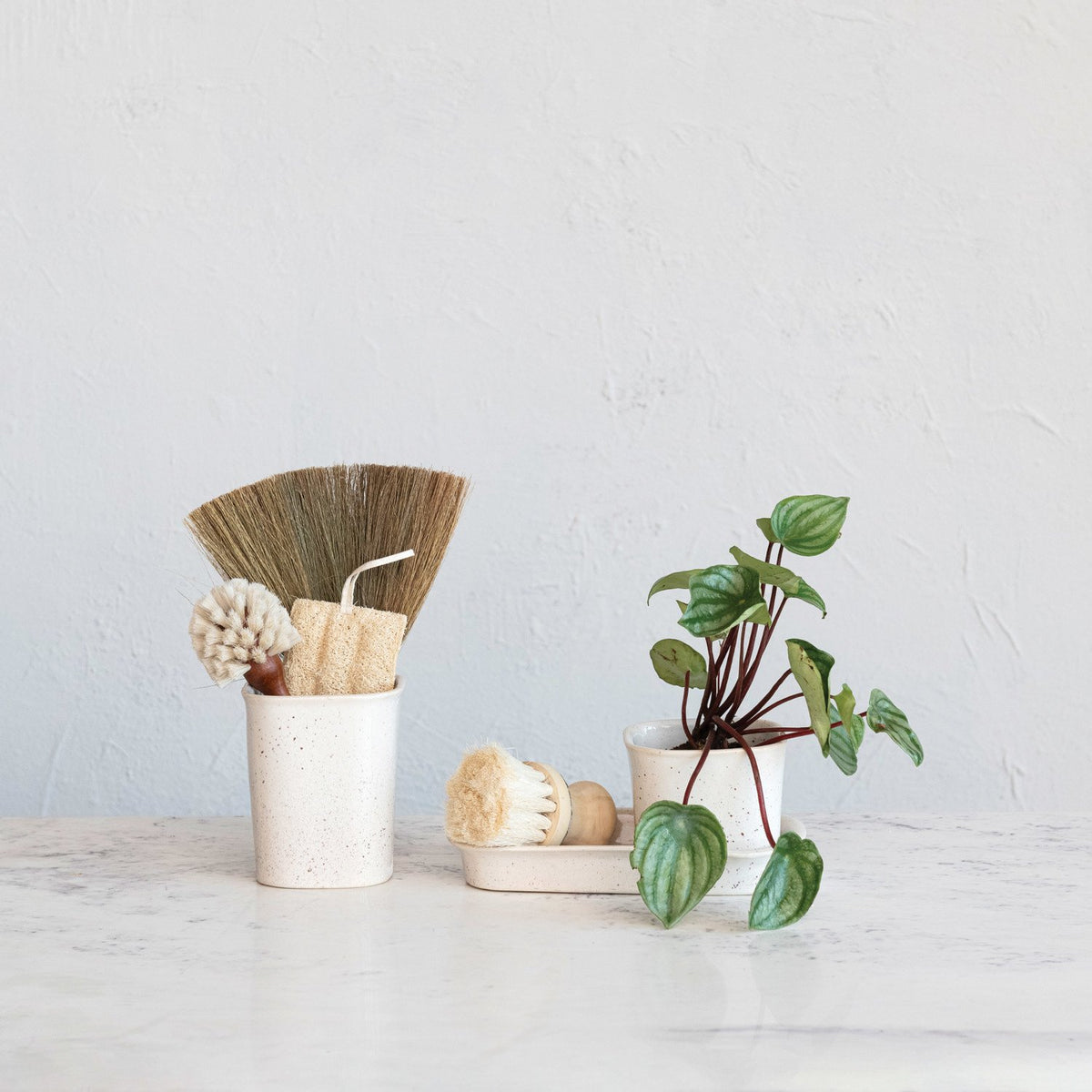 Stoneware Planters/Containers/Saucer, Set of 3 — alternate view 3