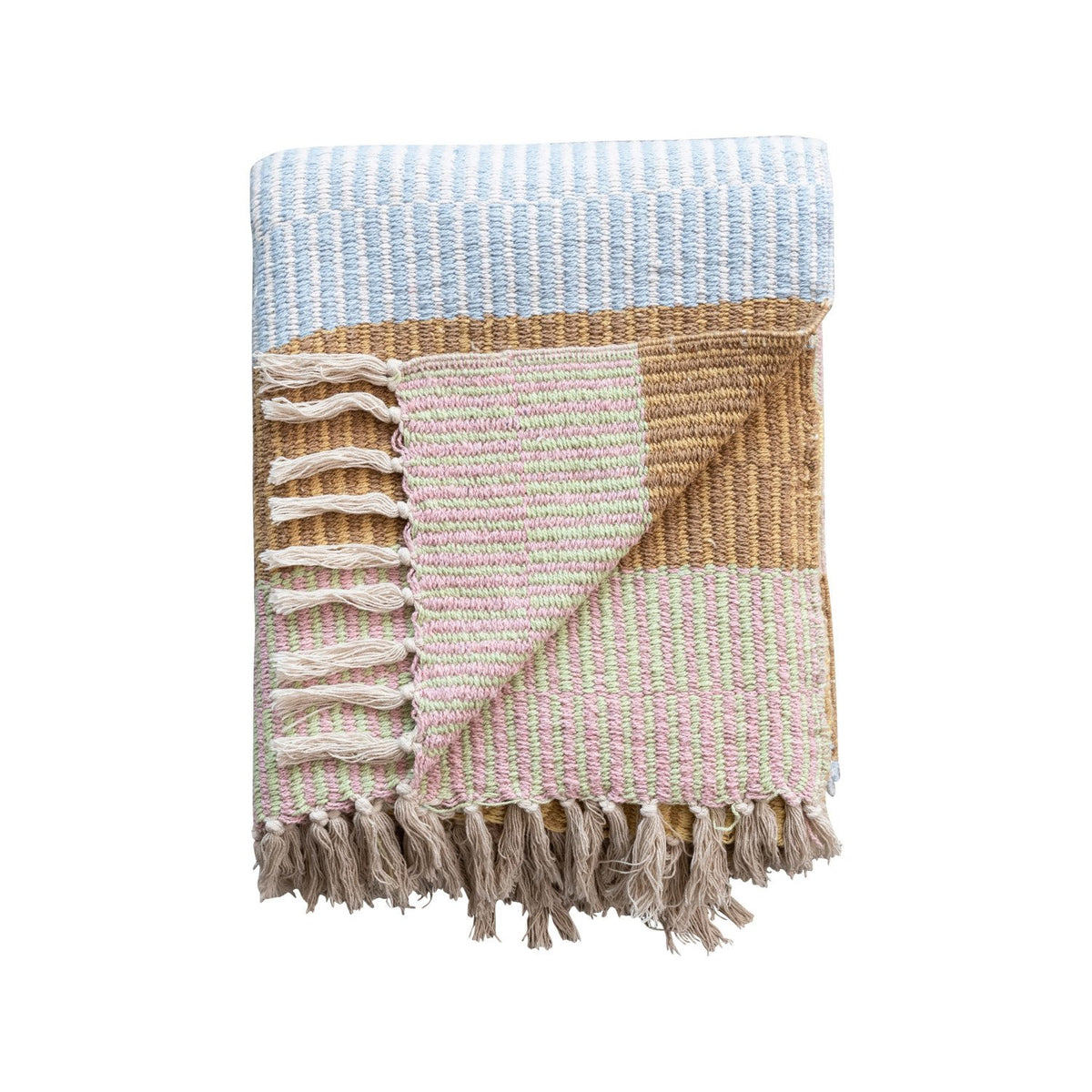 Woven Recycled Cotton Blend Throw  With  Stripes & Fringe — alternate view 3