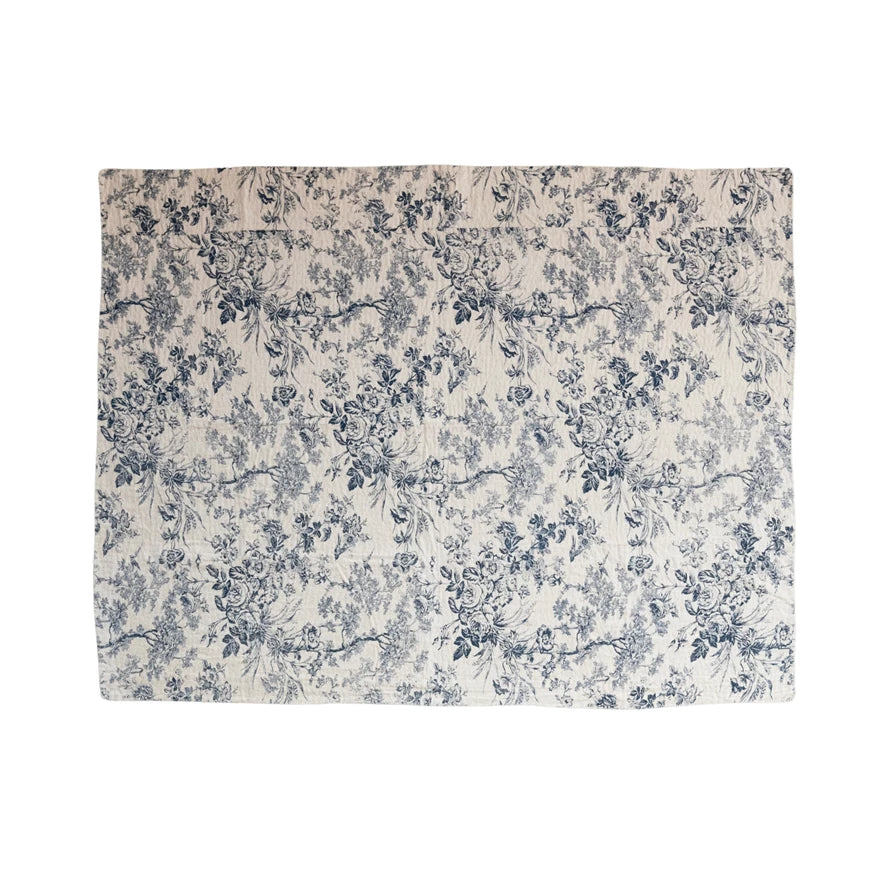 Cotton Chambray Printed Throw With Toile Pattern — alternate view 2