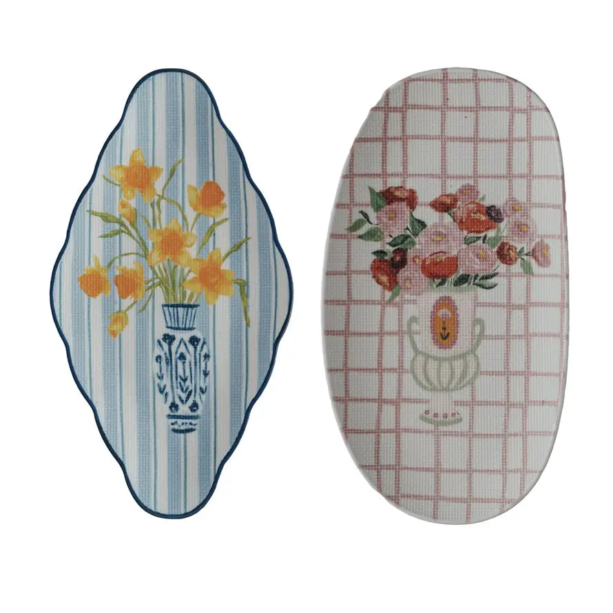 Textured Stoneware Plate With Flowers in Vase, 2 Styles — alternate view 6