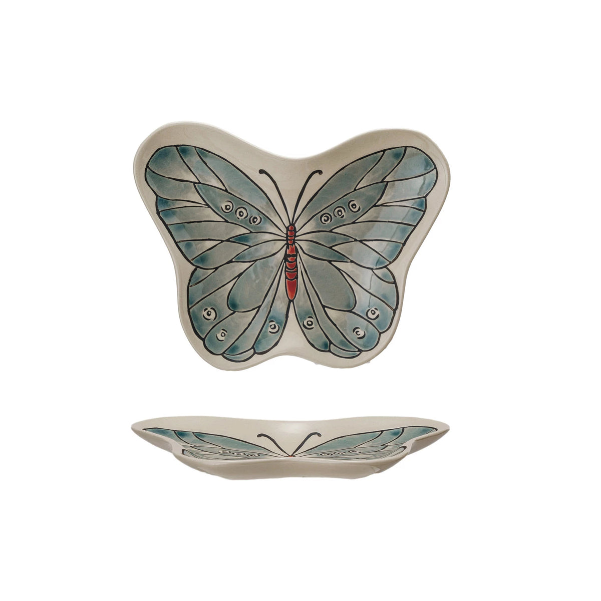 Hand-Painted Stoneware Butterfly Shaped Plate — alternate view 3