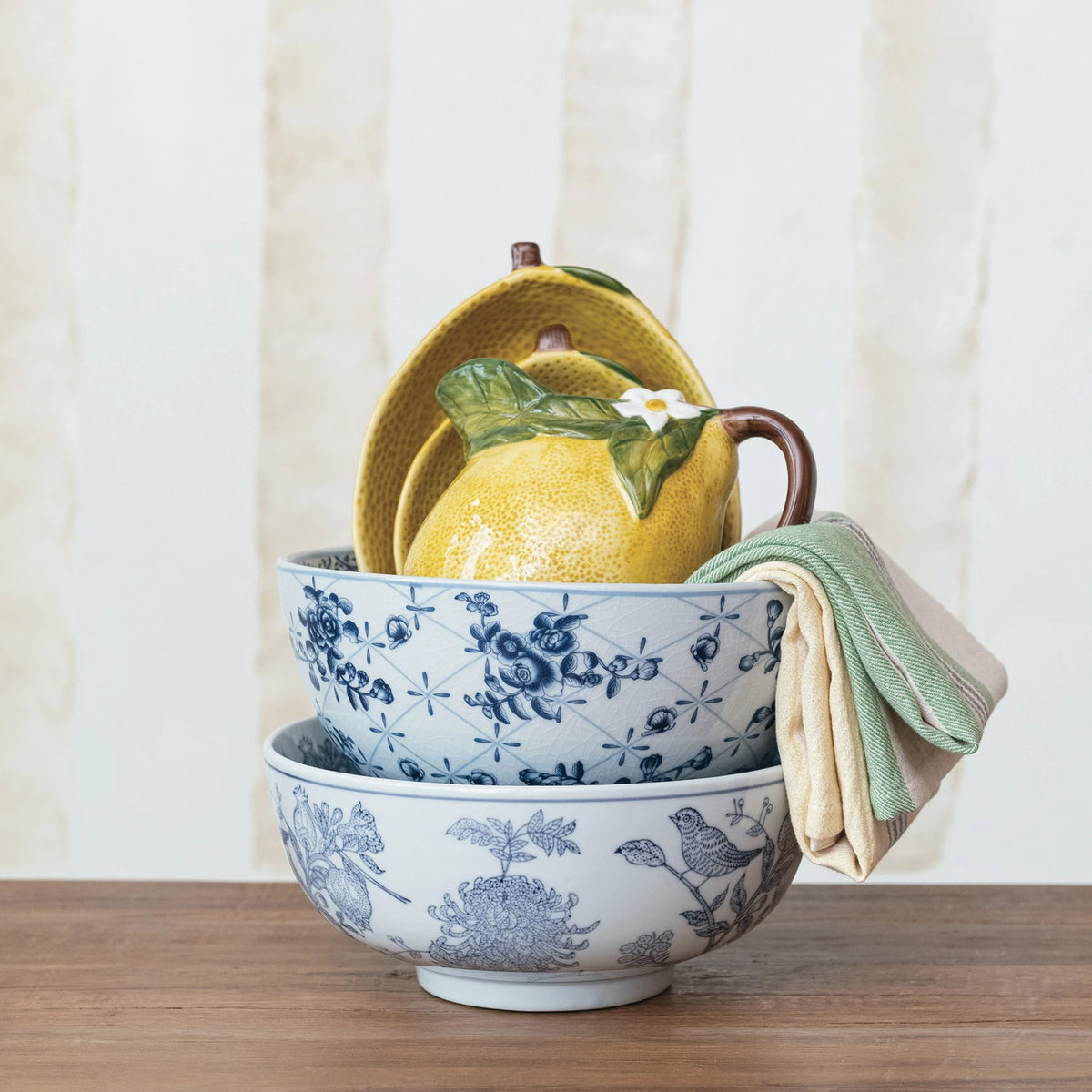Hand-Stamped Stoneware Bowl With Birds & Botanicals — alternate view 3