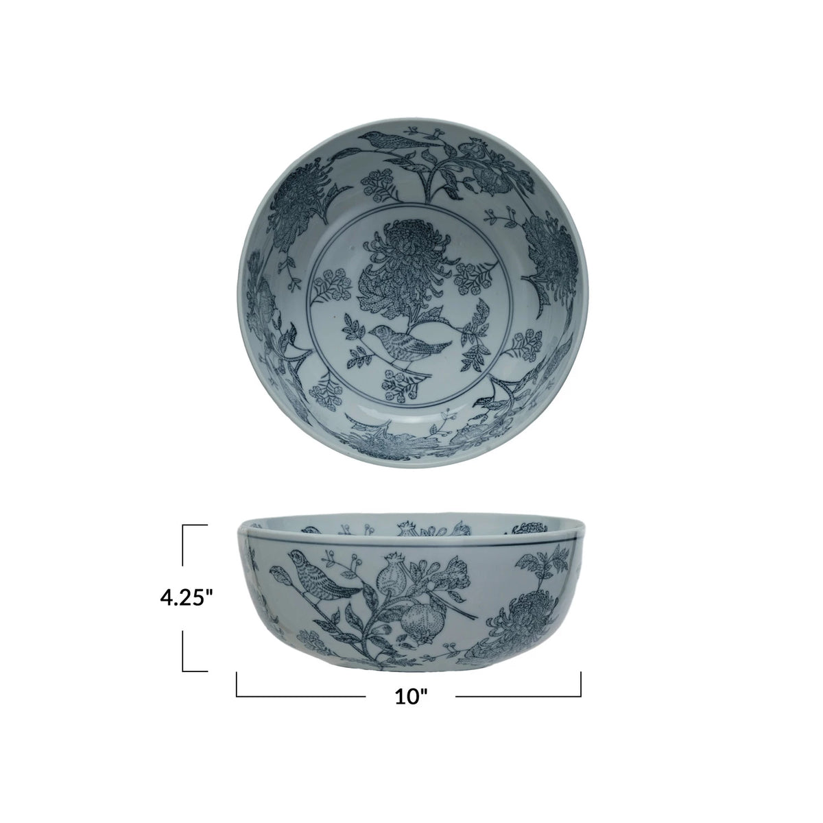 Hand-Stamped Stoneware Bowl With Birds & Botanicals — alternate view 4