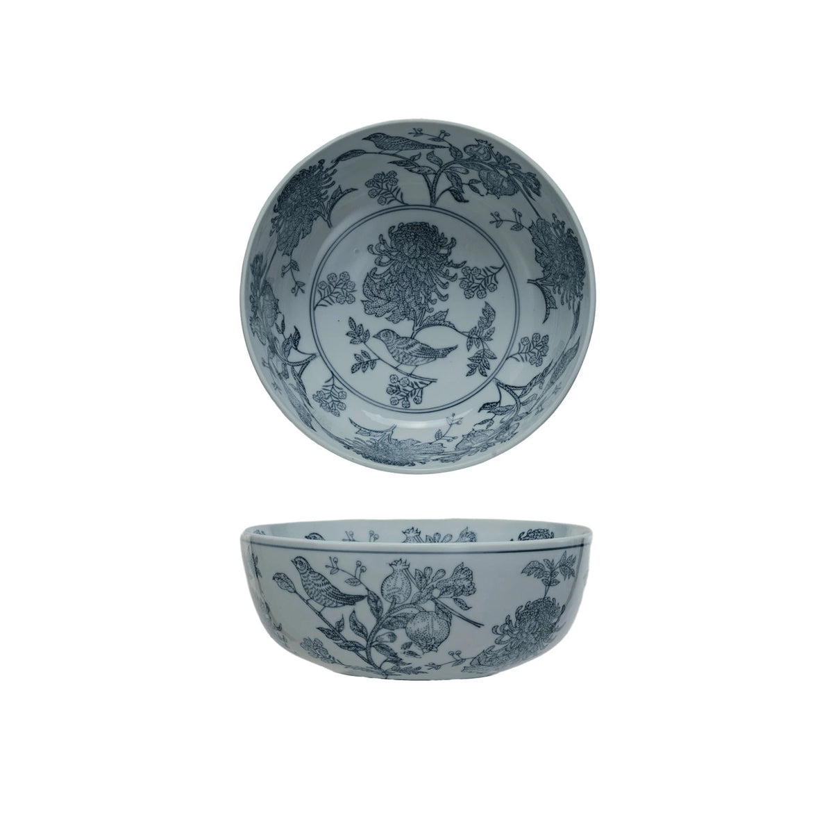 Hand-Stamped Stoneware Bowl With Birds & Botanicals — alternate view 2
