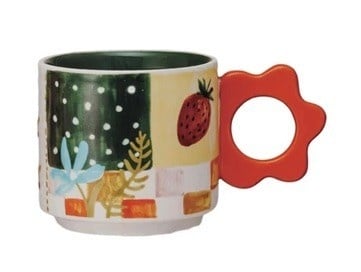 Hand-Painted Stoneware Mug With Flower Shaped Handle, 4 Styles — alternate view 6