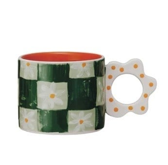 Hand-Painted Stoneware Mug With Flower Shaped Handle, 4 Styles — alternate view 4