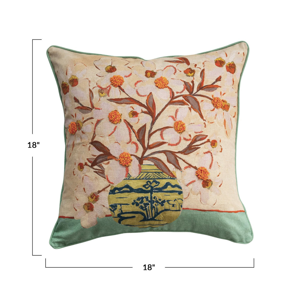 Square Cotton Blend Printed Pillow w/ Flowers in Vase — alternate view 2