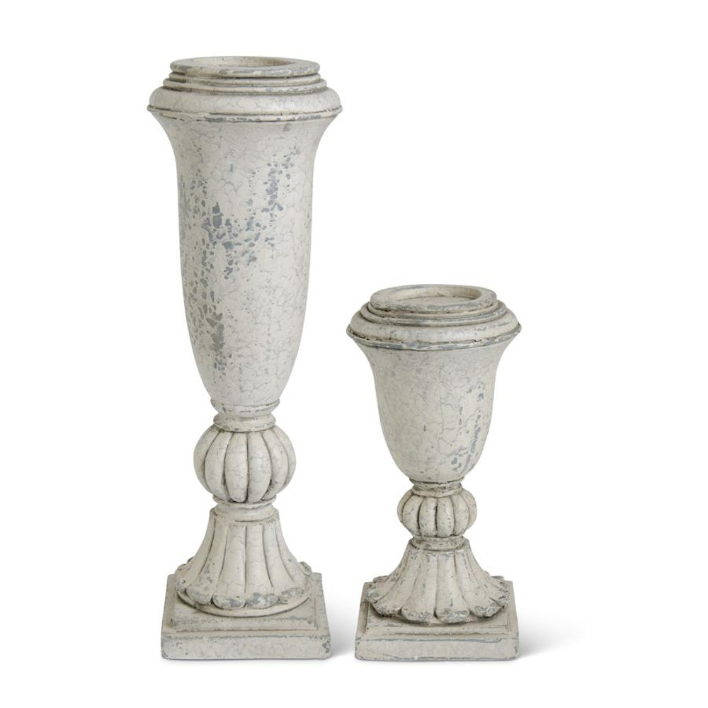 Large Distressed Gray Resin Urn Candleholder — alternate view 2