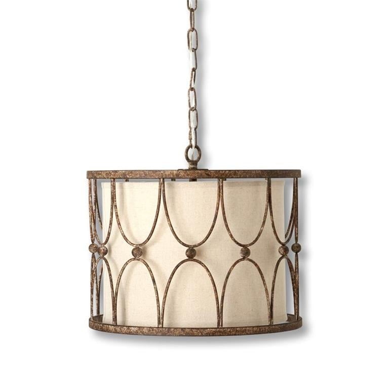 Distressed Metal Drum Chandelier w/Fabric Shade — alternate view 2