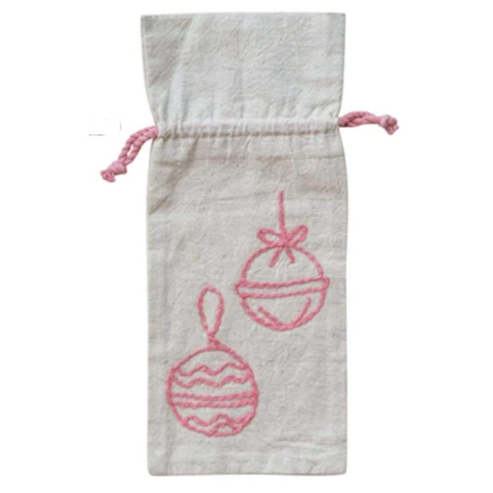 Drawstring Wine Bag with Embroidered Holiday Icon — alternate view 6