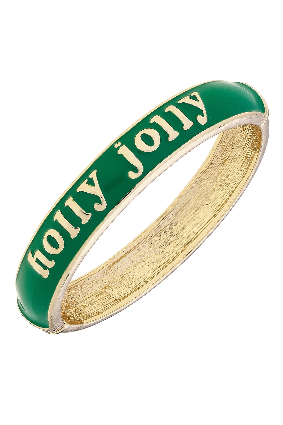 Holly Jolly Sculpted Enamel Hinge Bangle in Green