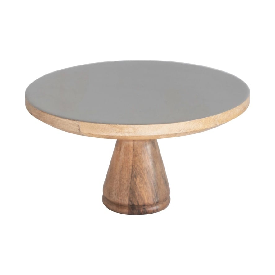 Enameled Mango Wood Pedestal, Grey — alternate view 2