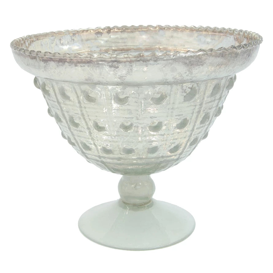 Decorative Embossed Mercury Glass Footed Bowl — alternate view 2