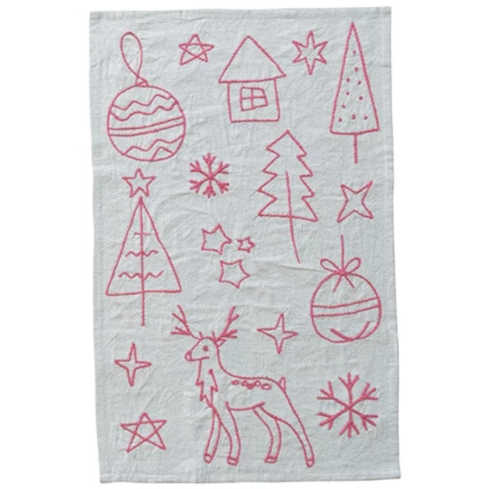 Embroidered Woven Cotton & Linen Tea Towel — alternate view 4