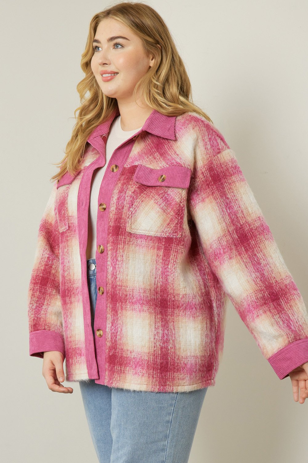 Plaid Collared Button Up Jacket — alternate view 2