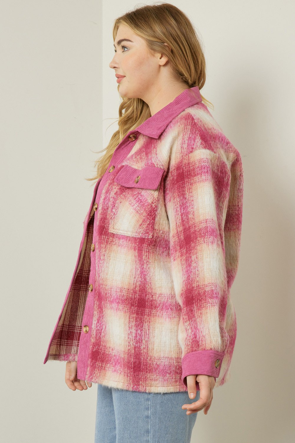 Plaid Collared Button Up Jacket — alternate view 3
