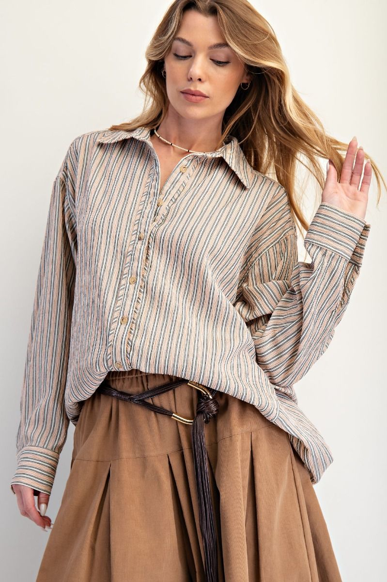 Stripe Botton Down Oversized Shirt — alternate view 2