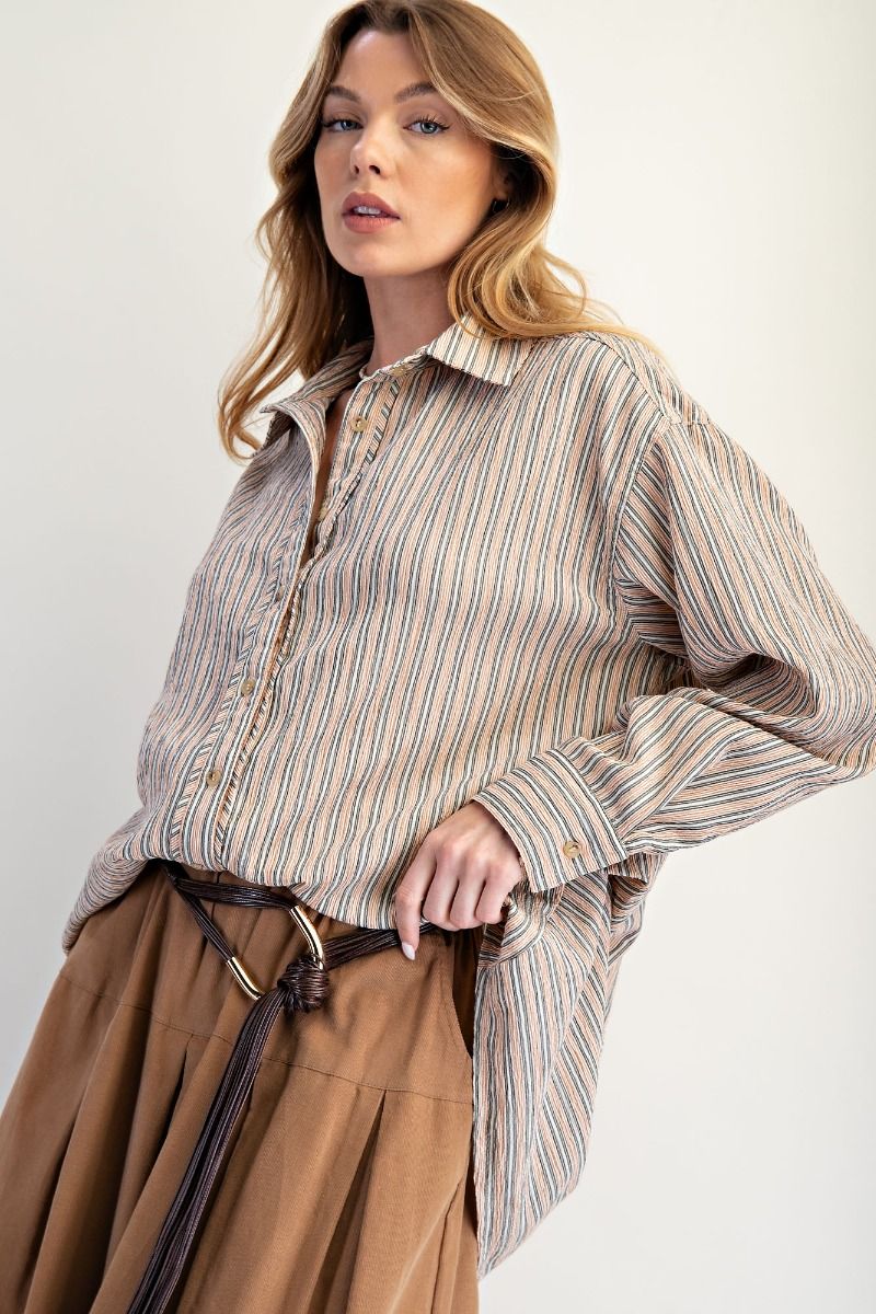 Stripe Botton Down Oversized Shirt — alternate view 3