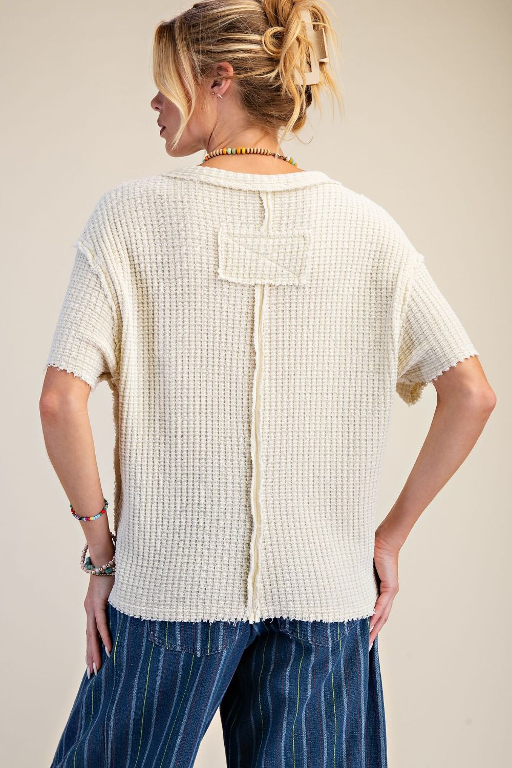 Short Sleeve Mineral Washed Waffle Knit Top — alternate view 15