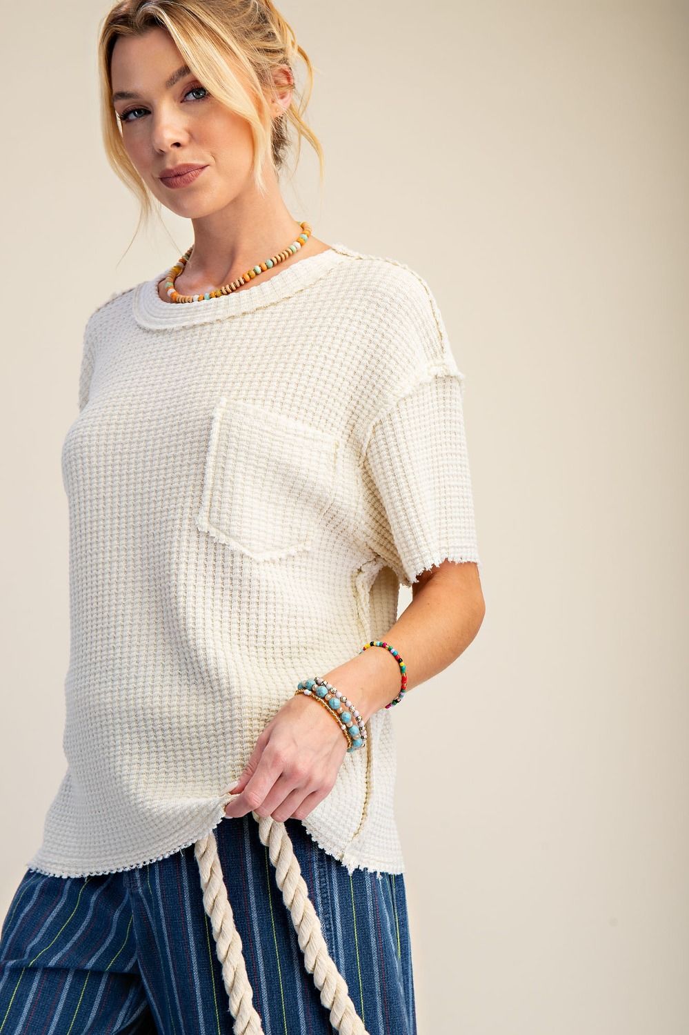 Short Sleeve Mineral Washed Waffle Knit Top — alternate view 14