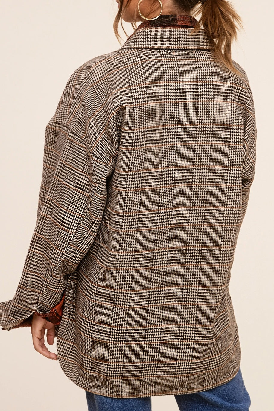 Classic Button Down Plaid Jacket with Side Pockets — alternate view 2