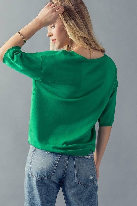 Basic Elbow Sleeve V-Neck Tunic Knit Top — alternate view 2
