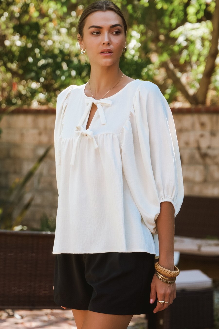 Solid Airflow Batwing 3/4 Sleeve Top