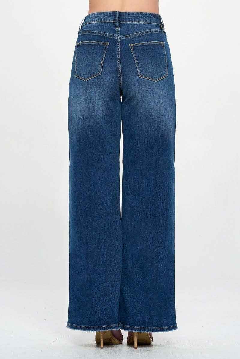 Dark Wash - High Rise Wide Leg Straight Fit Jeans — alternate view 2