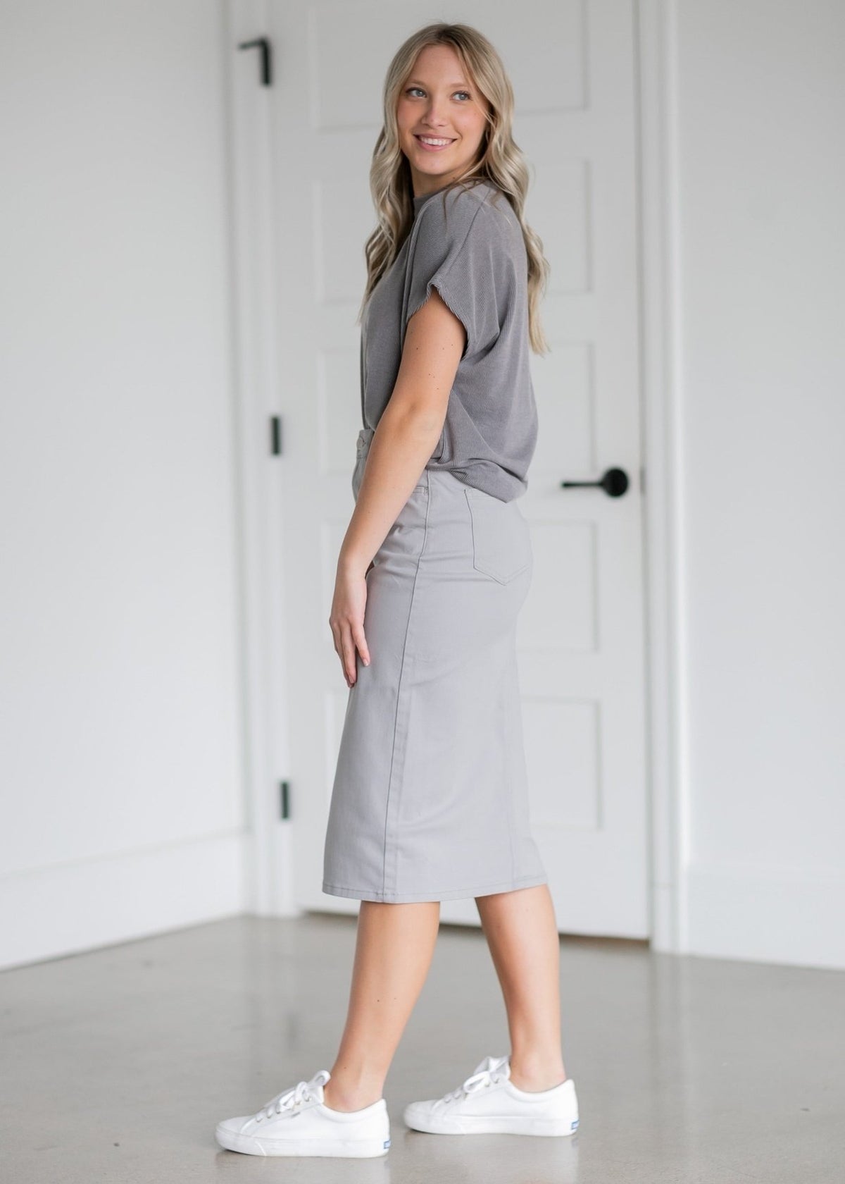 Remi Ultimate Gray Denim Midi Skirt — alternate view 2