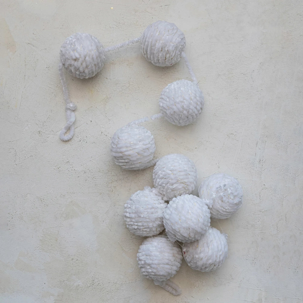 Fabric Rope Ball Garland with Gold Metallic Thread