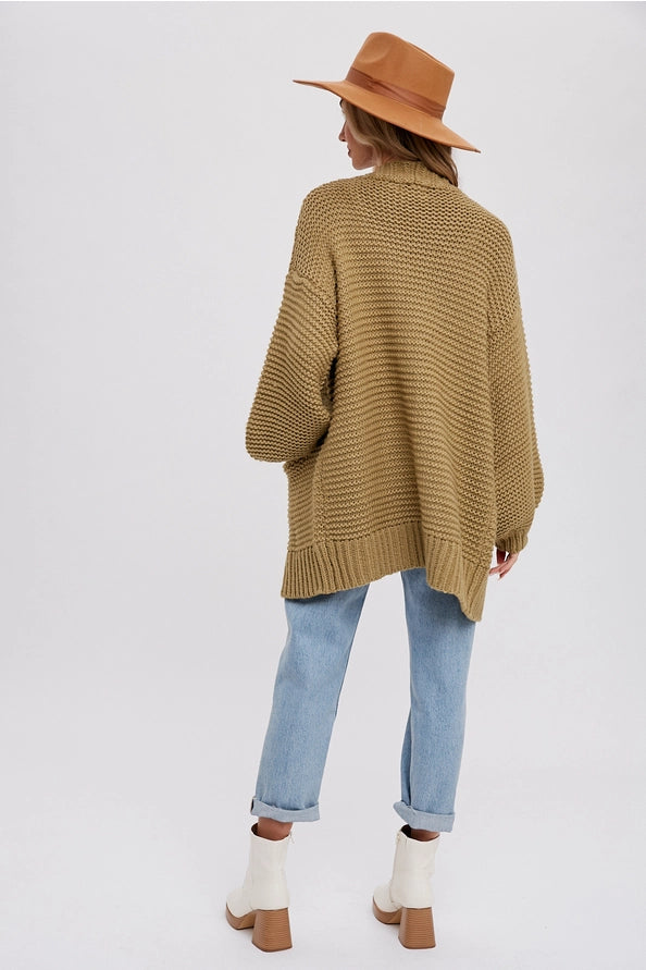 Chunky Cable Lantern Sleeve Cardigan — alternate view 2