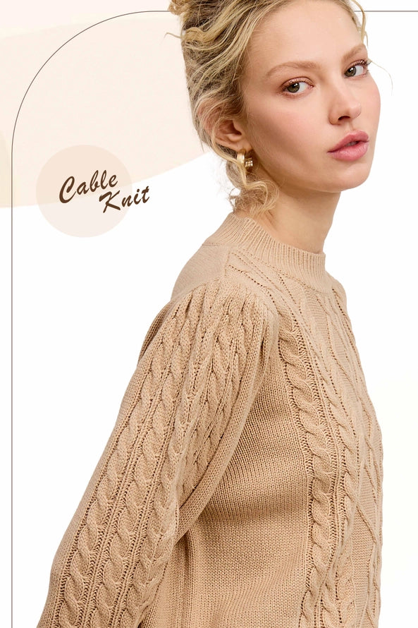 Super Soft Ribbed Crew Neck Cable Knit Sweater — alternate view 2