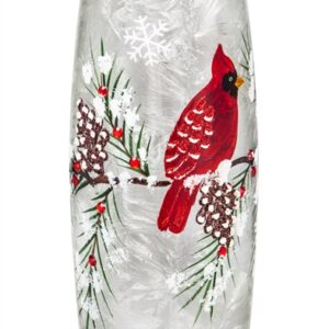 Glass Hand painted Cardinal and Pinecones LED Cylinder