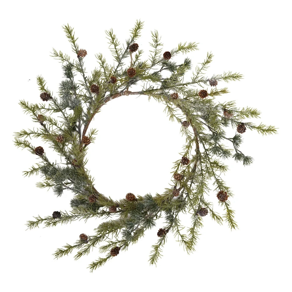 Frost Finish Faux Wreath with Pinecones