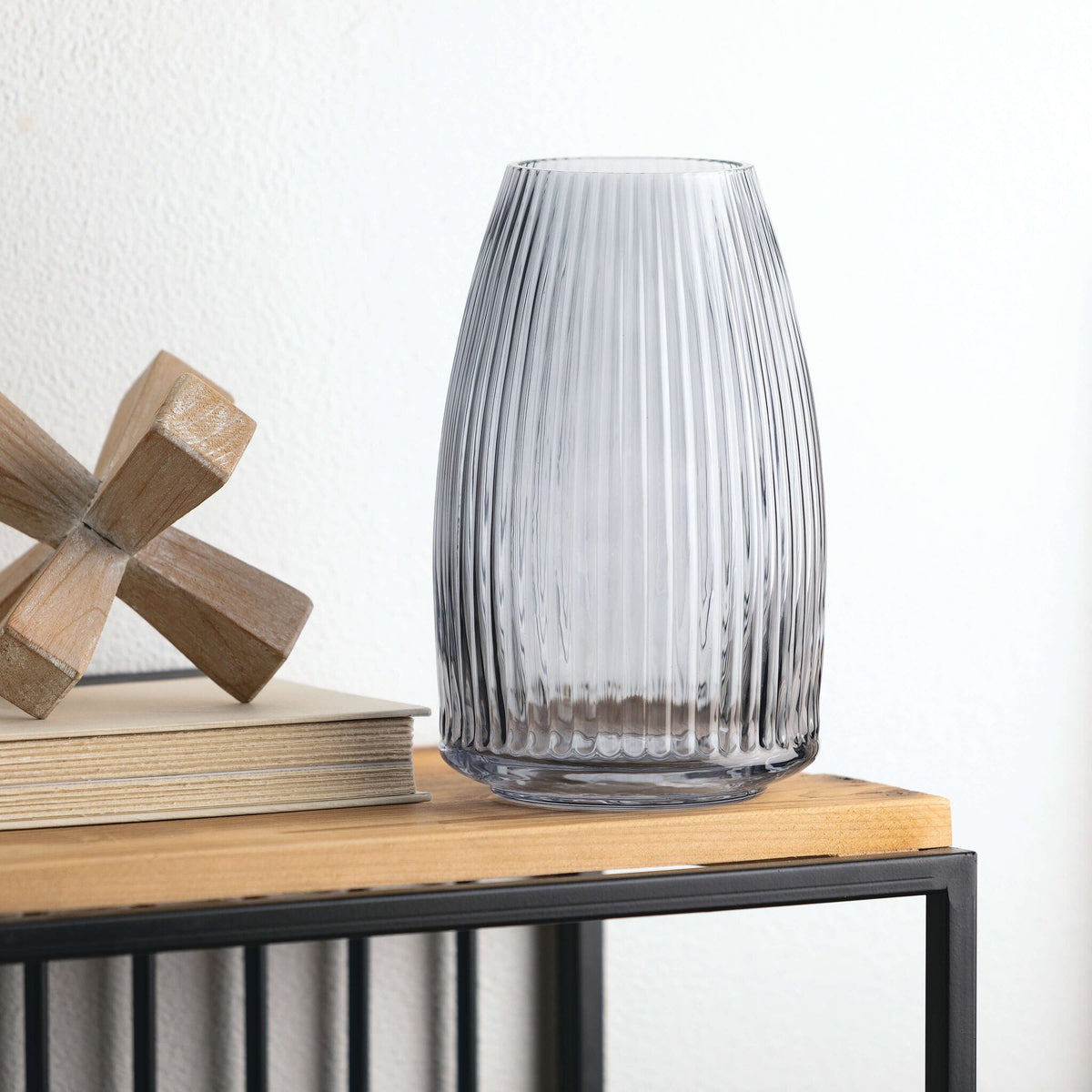 Ribbed Blue Gray Glass Vase — alternate view 4