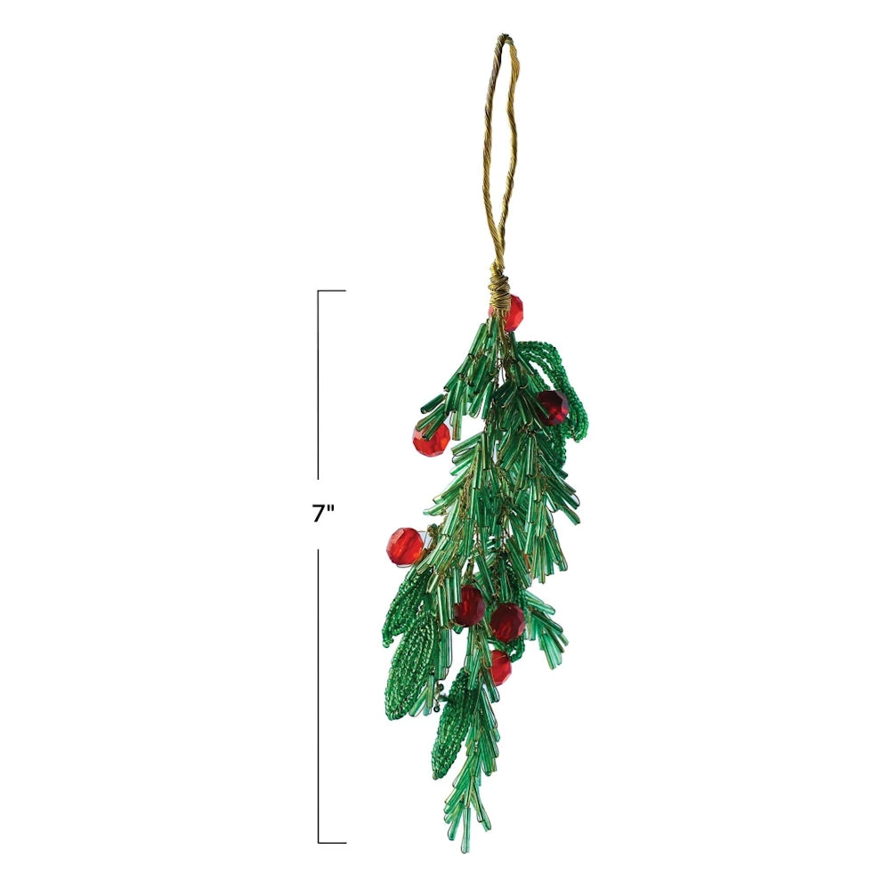 Glass Beaded Metal Hanging Mistletoe & Berries Ornament — alternate view 3