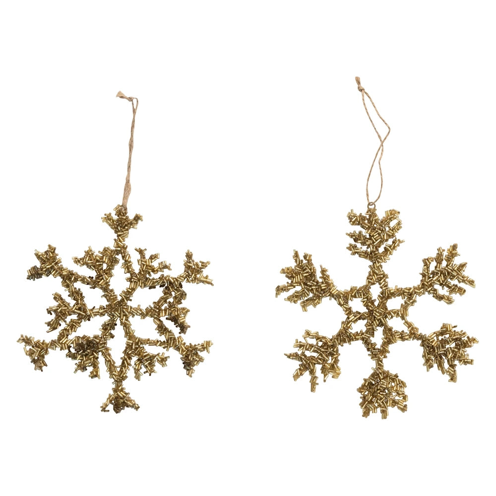 Gold Finish Glass Beaded Metal Snowflake Ornament — alternate view 2