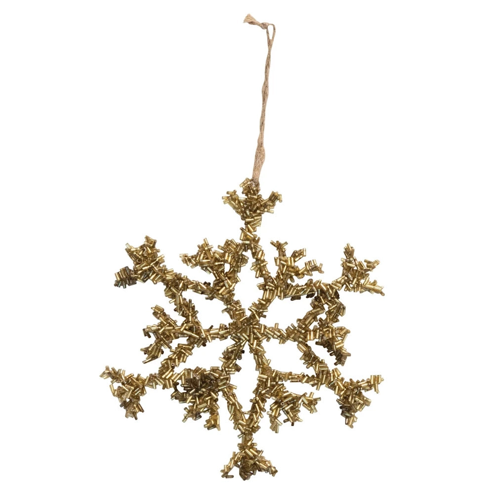 Gold Finish Glass Beaded Metal Snowflake Ornament — alternate view 3