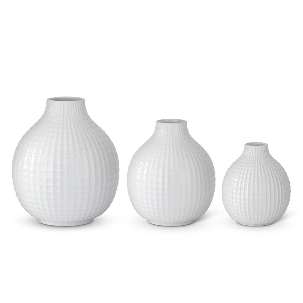 Medium Glossy White Ceramic Grid Vase — alternate view 2
