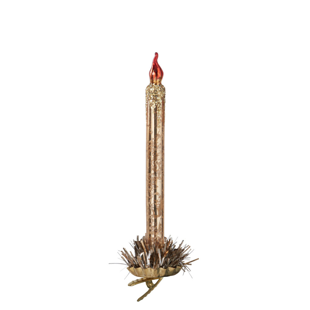 Gold Glass Taper Candle Ornament with Branch Clip