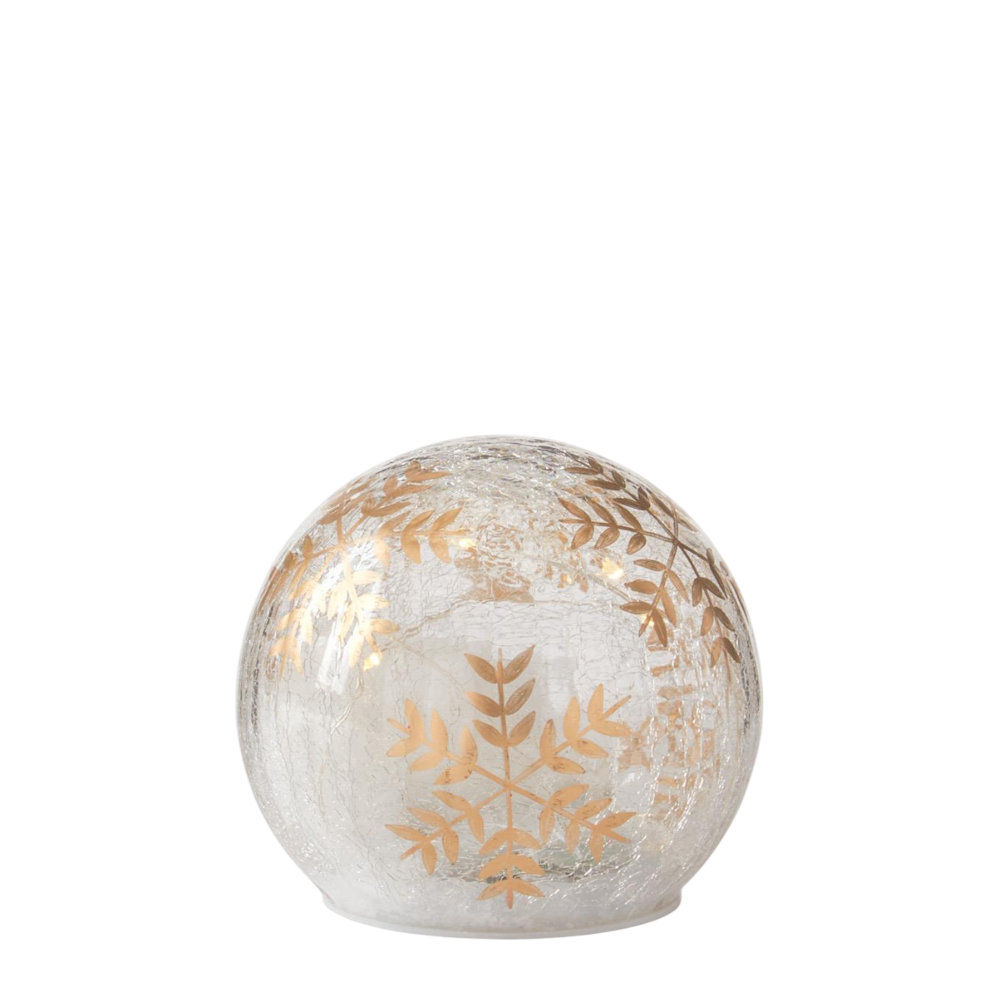 Gold Hand-Painted Snowflake LED Crackled Glass Globes — alternate view 2