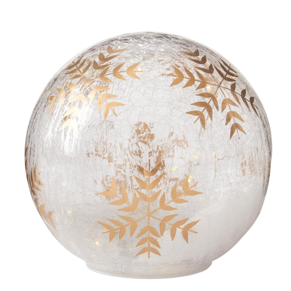 Gold Hand-Painted Snowflake LED Crackled Glass Globes — alternate view 4