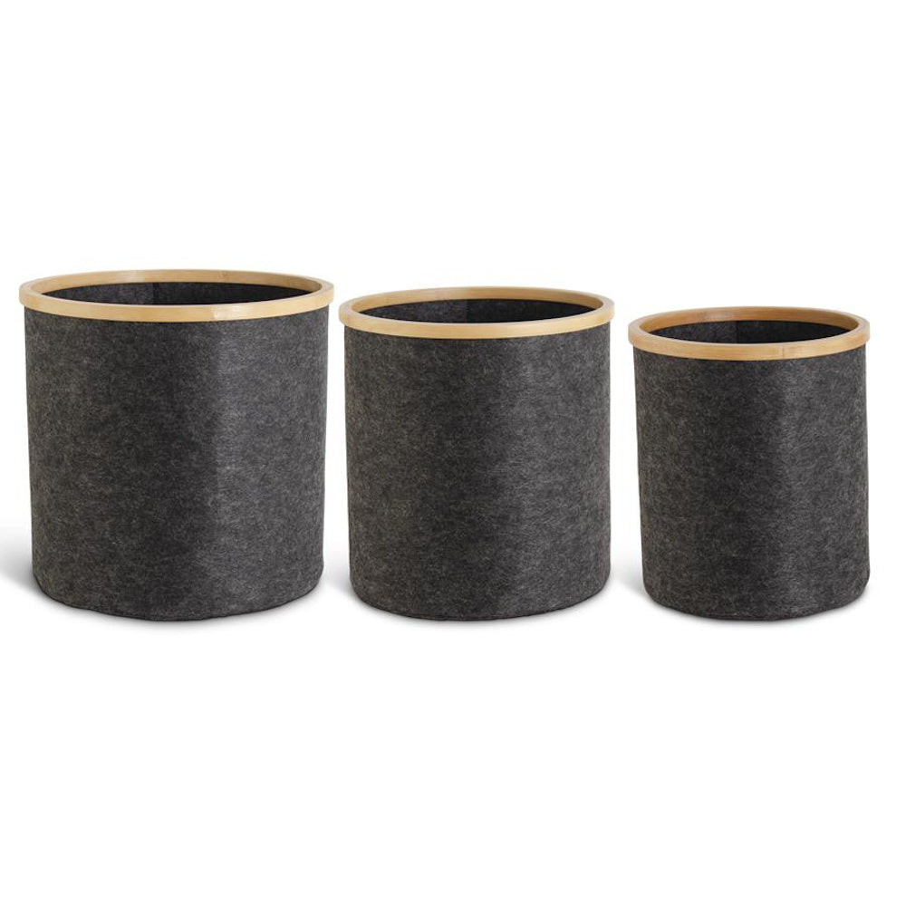 Small Gray Felt Nesting Basket with Bamboo Rim — alternate view 2